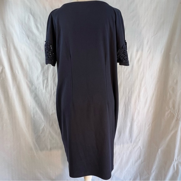 Talbots Navy Blue Cotton Knit Lace Flutter Short Sleeves Dress Plus Size XL P - Picture 5 of 8
